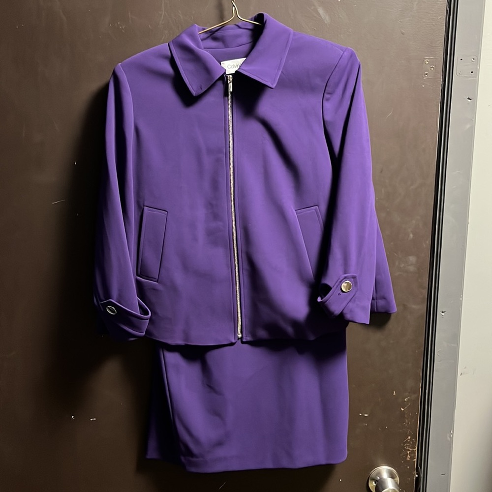 Purple CALVIN KLEIN zip up woman's jacket and zip up skirt combo
